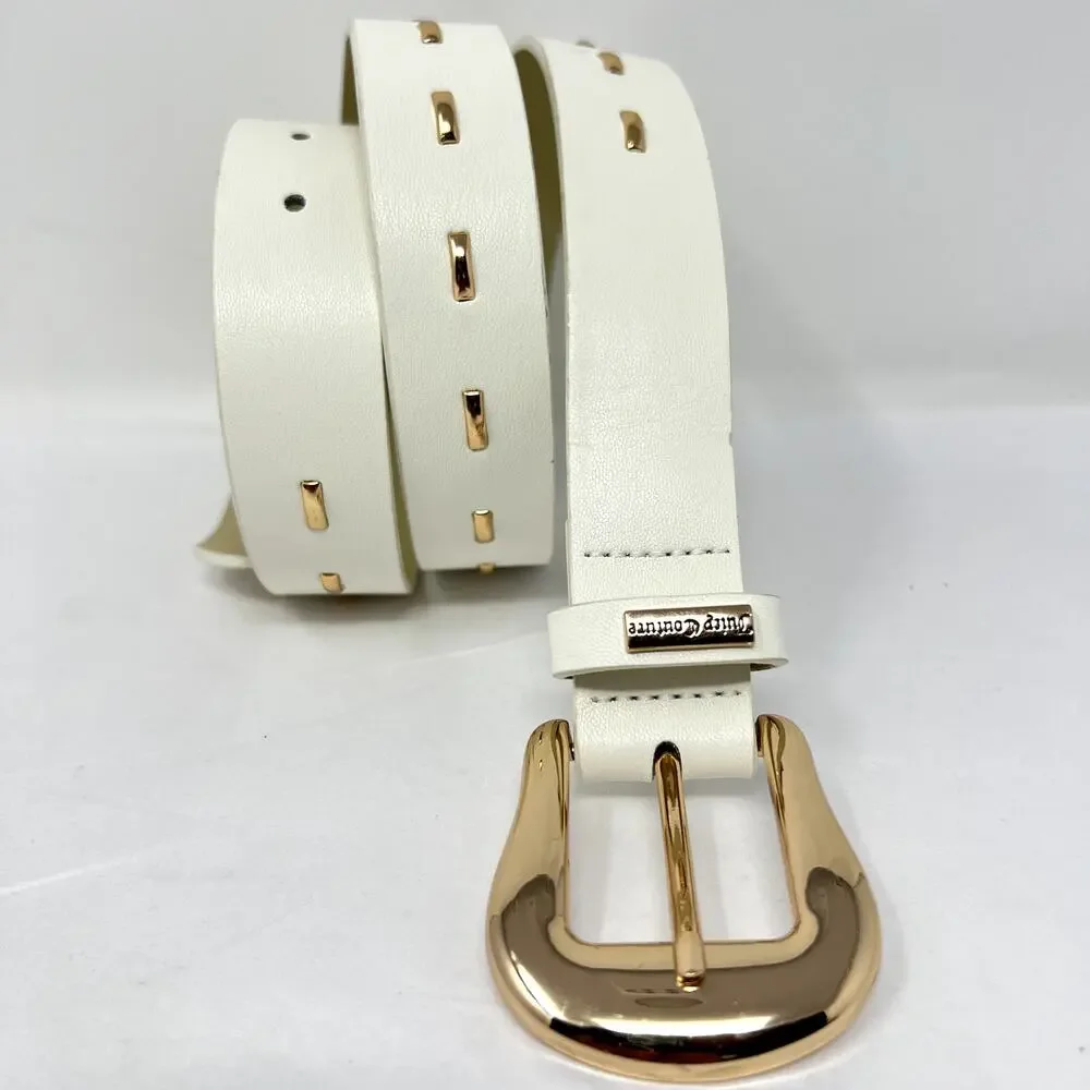 Juicy Couture Buckle Belt Women Size L / XL White 100% Polyurethane Gold Tone